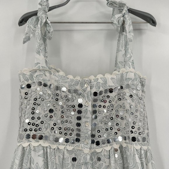 Juliet Dunn Cotton Tie Shoulder Midi Dress White/Denim Blue sz 2/M/6-8 $443 NWT - Picture 3 of 11